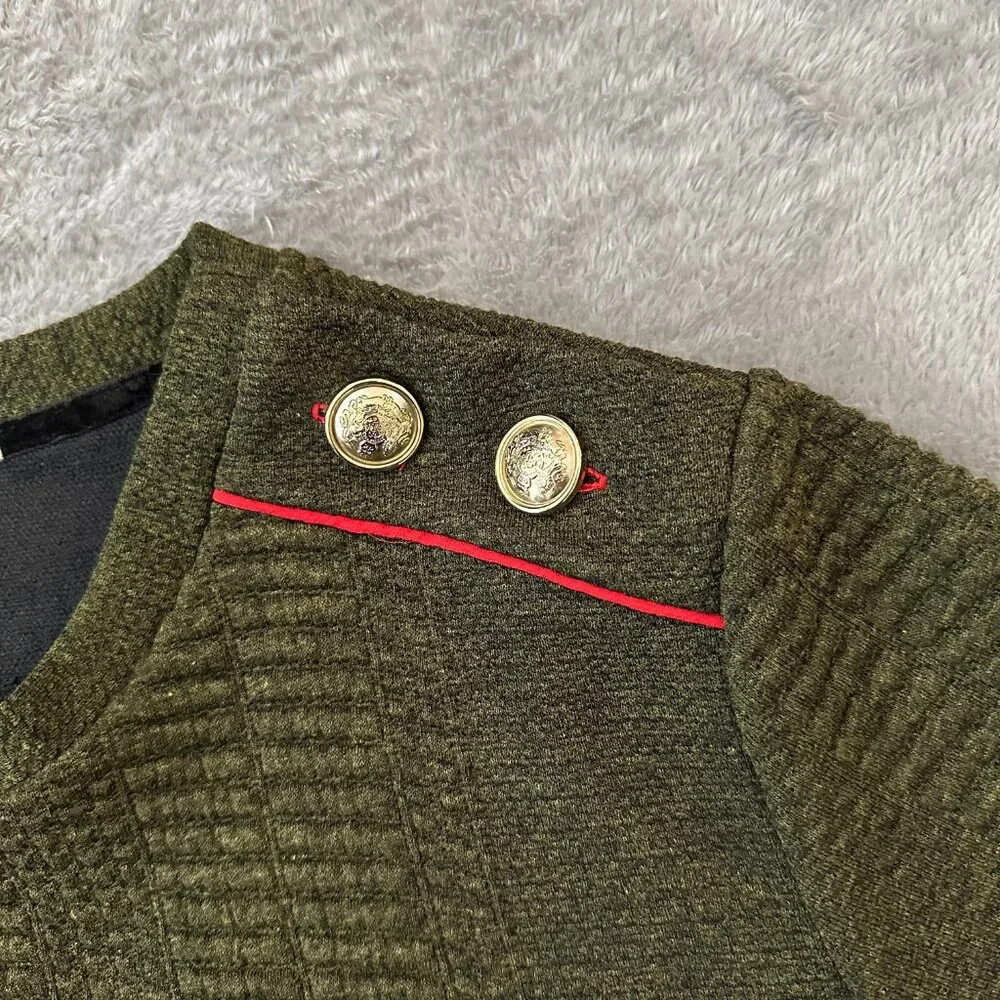 Zara Textured Olive Green Long Sleeve Dress Women's LARGE - Picture 3 of 7